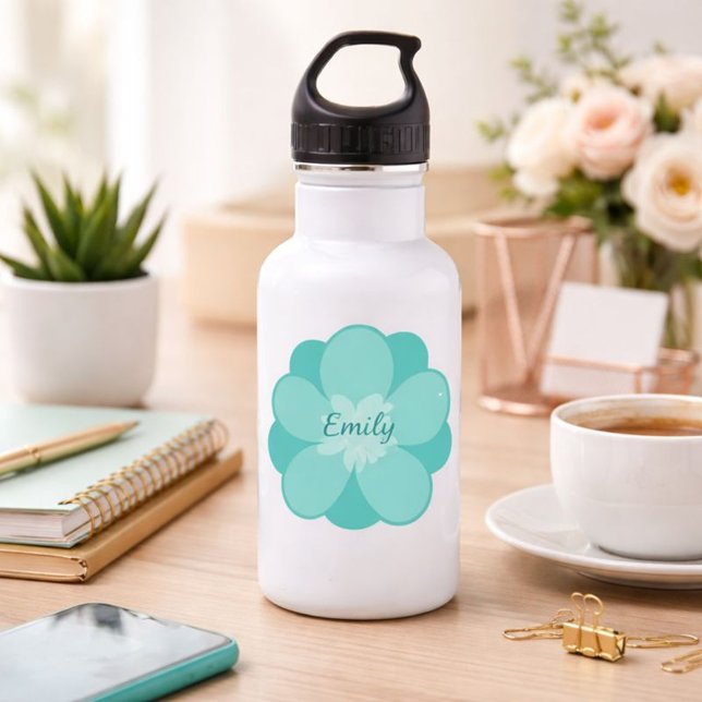 Mint Green Floral Custom Name  532 Ml Water Bottle (Creator Uploaded)