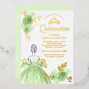 Mint Green Floral Dress Princess Quinceanera Gold