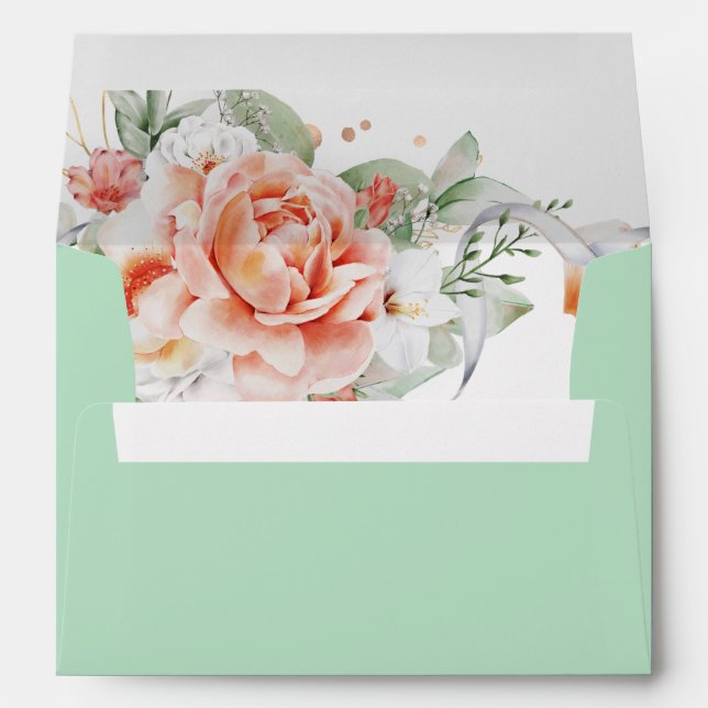 Mint Green Floral Elegant Invitation Envelope (Back (Bottom))