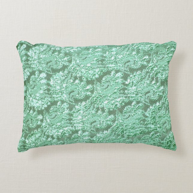 Mint green floral lace look pattern decorative cushion (Front)
