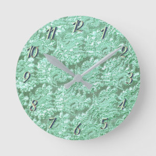 Mint green floral lace round clock