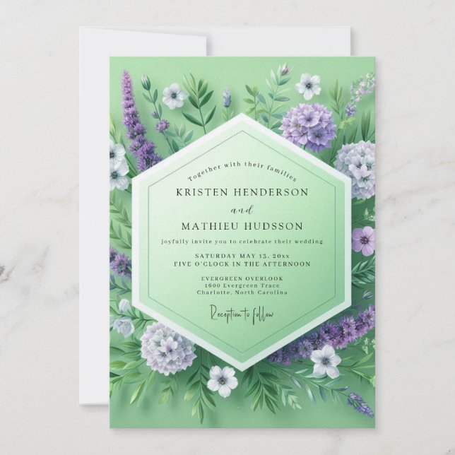 Mint Green Floral Meadow Wedding Invitation (Front)