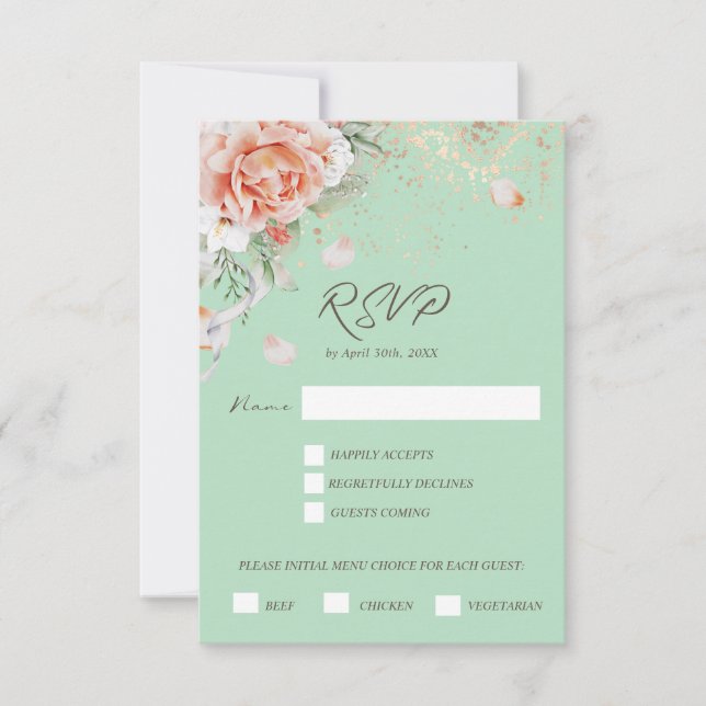 Mint Green & Floral Menu Choice Response Card (Front)