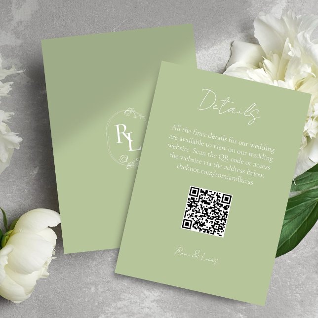 Mint Green Floral Monogram Wedding Details Enclosure Card (Creator Uploaded)