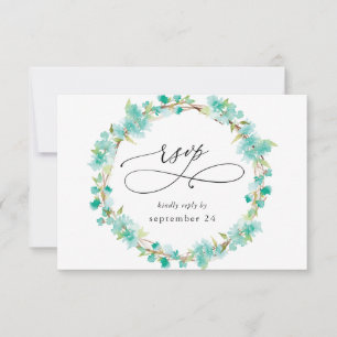 Mint Green Floral on White w Meal RSVP Card
