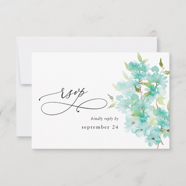 Mint Green Floral on White w Meal RSVP Card (Front)