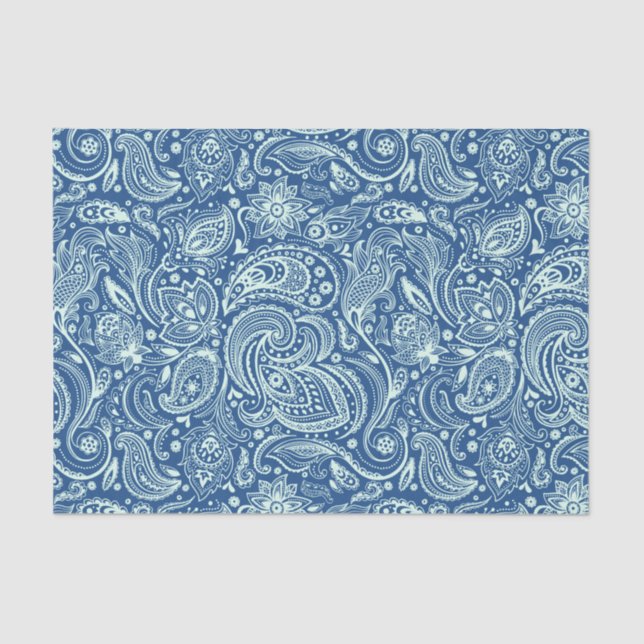 Mint-Green Floral Paisley Custom Blue Background Tissue Paper (Front)