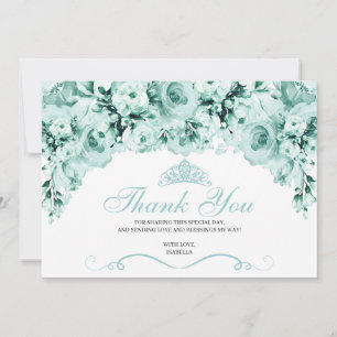 Mint Green Floral Quinceanera Thank You  Card
