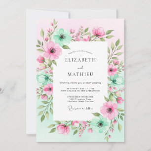 Mint Green Floral Romantic Wedding Invitation