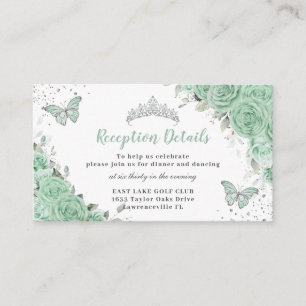 Mint Green Floral Silver Quinceañera Reception Enclosure Card