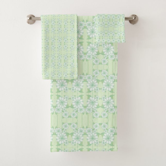 Mint Green Floral Towel Set (Insitu)
