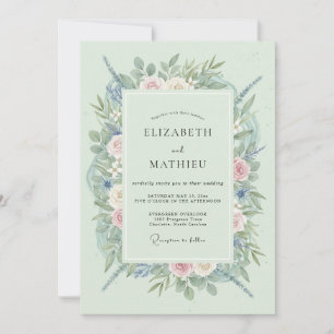 Mint Green Floral Wedding Invitation