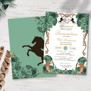 Mint Green Floral Western Charro Ranch Quinceanera Invitation
