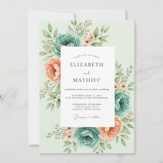 Mint Green Flourishing Botanical Wedding Invitation (Front)