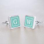 Mint Green Framed Monogram Silver Finish Cufflinks<br><div class="desc">Modern and trendy monogram initial. .</div>