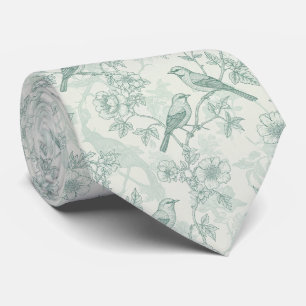 Mint Green French Country Birds and Floral Toile 2 Tie