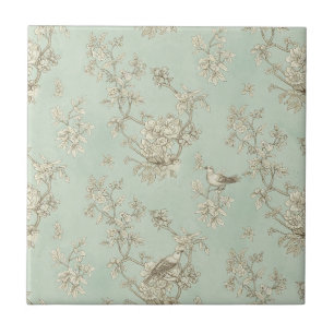 Mint Green French Country Birds and Floral Toile Ceramic Tile