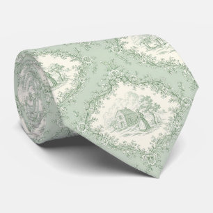 Mint Green French Country Floral Toile - Farmhouse Tie