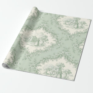 Mint Green French Country Floral Toile - Farmhouse Wrapping Paper