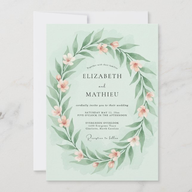 Mint Green Gentle Spring Wedding Invitation (Front)