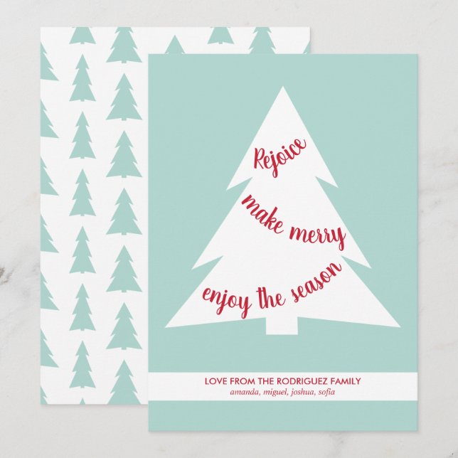Mint Green Geometric Christmas Tree Holiday Script Card (Front/Back)