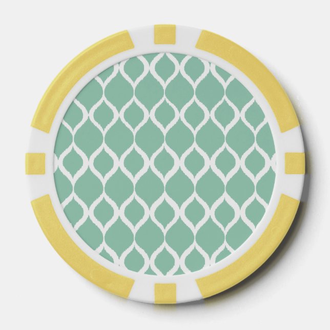 Mint Green Geometric Ikat Tribal Print Pattern Poker Chips (Front)