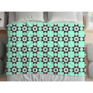 Mint green geometric mandala pattern fleece blanket