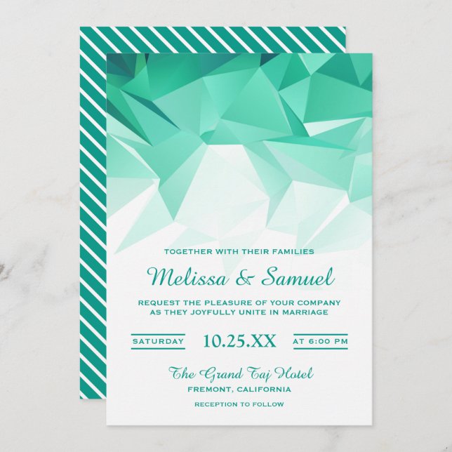 Mint Green Geometric Origami Wedding Invitation (Front/Back)