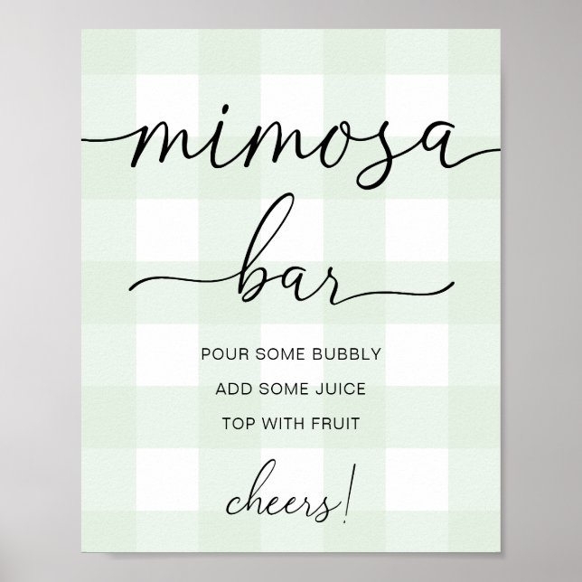 Mint Green Gingham Baby Shower Mimosa Bar Sign (Front)