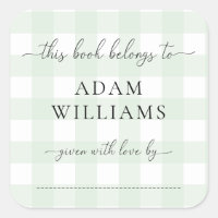 Mint Green Gingham Bookplate Sticker