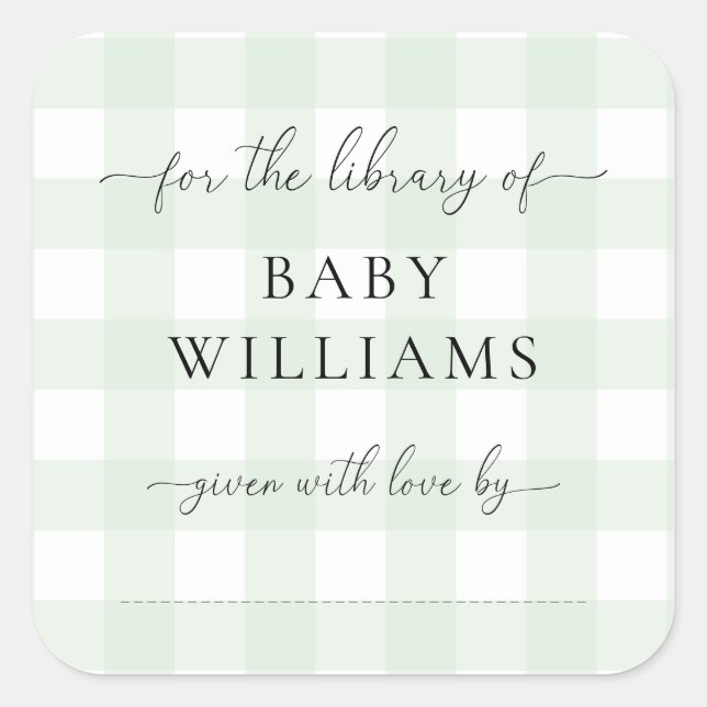Mint Green Gingham Bookplate Sticker (Front)