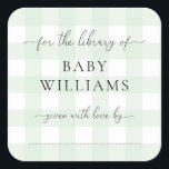 Mint Green Gingham Bookplate Sticker<br><div class="desc">This Baby Shower bookplate sticker features a classic gingham design and modern fonts. The script heading is an image that cannot be edited. All of the other text is fully editable. For more advanced customisation of this design, simply select the "Customise It" button above. Add the sticker to your invitation...</div>