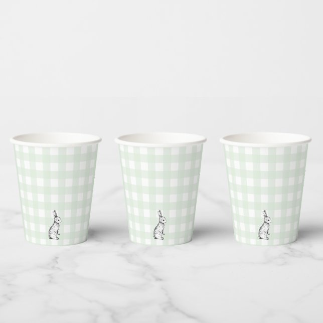 Mint Green Gingham Bunny Rabbit Paper cup (Multi)