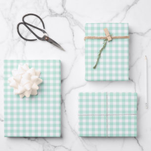 Mint Green Gingham Check Pattern Wrapping Paper Sheet