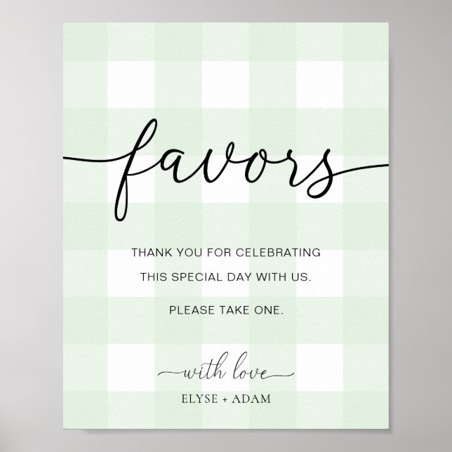 Mint Green Gingham Favours Sign (Front)