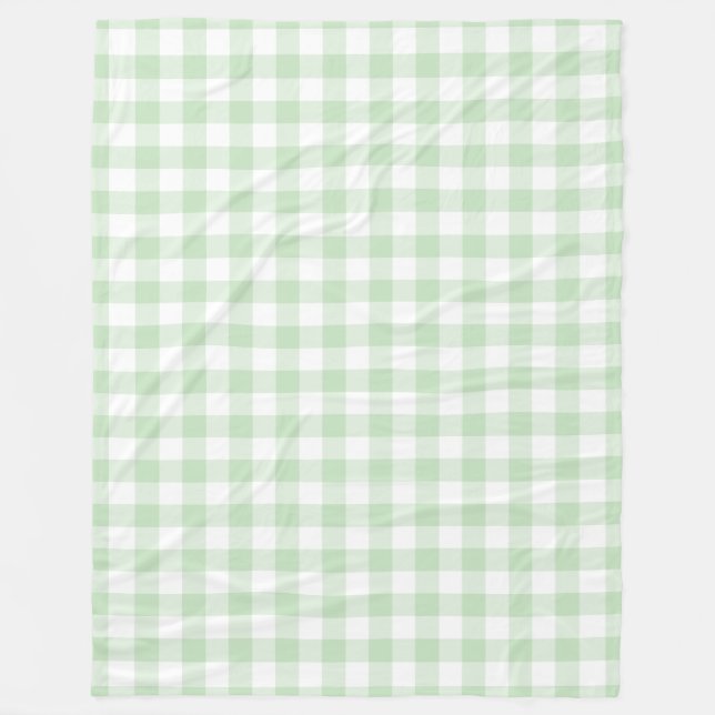 Mint Green Gingham Pattern Fleece Blanket (Front)