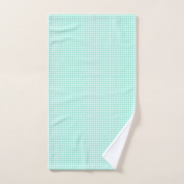 Mint Green Gingham Pattern Small Check Plaid Hand Towel (Hand Towel)