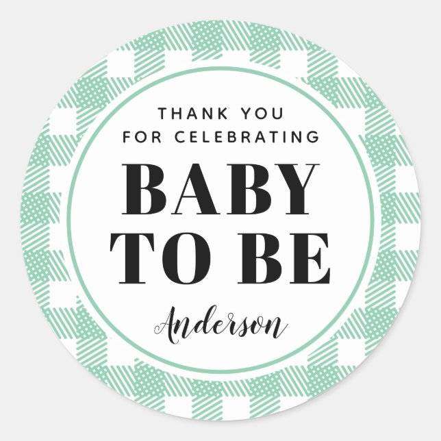Mint Green Gingham Plaid Thank You Baby Classic Round Sticker (Front)