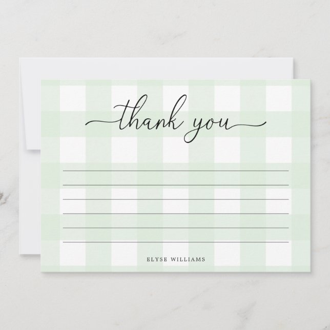 Mint Green Gingham Thank You Card (Front)