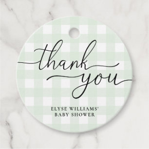 Mint Green Gingham Thank You Favour Round Tag