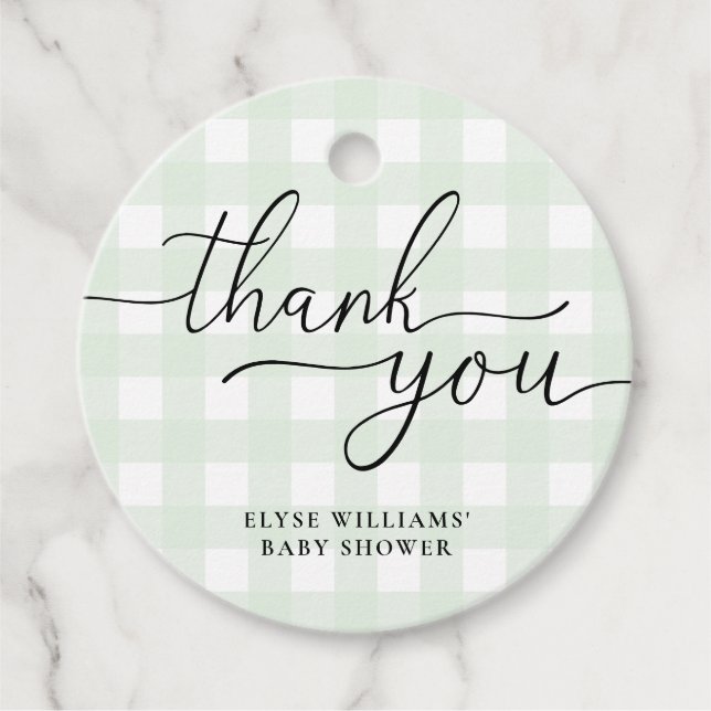 Mint Green Gingham Thank You Favour Round Tag (Front)