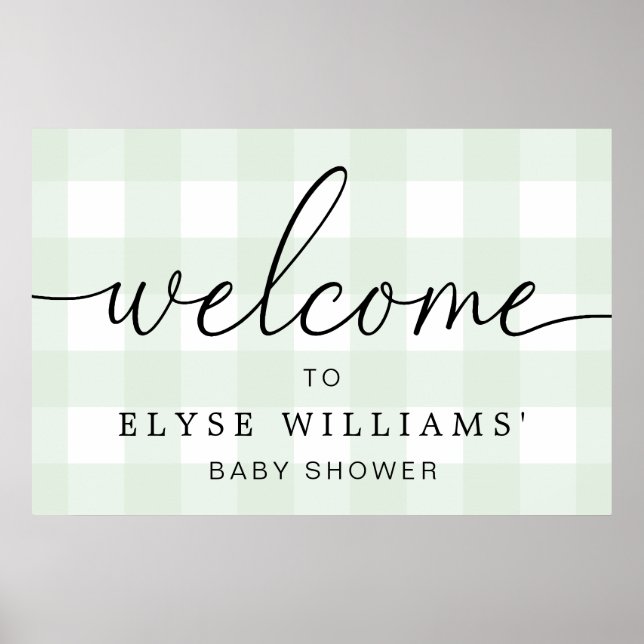 Mint Green Gingham Welcome Sign Poster (Front)