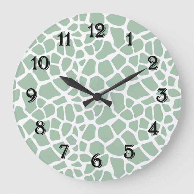 Mint Green Giraffe Print Large Clock (Front)