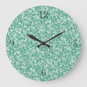 Mint Green Glitter And Sparkles. Large Clock