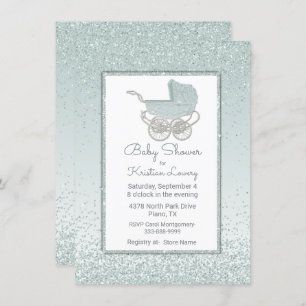 Mint Green Glitter Baby Shower Invitation