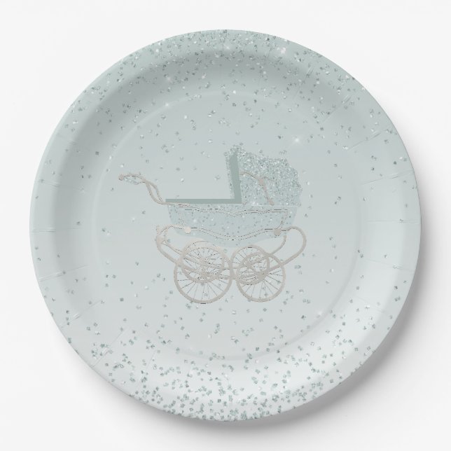 Mint Green Glitter Baby Shower Paper Plate (Front)