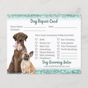 Mint Green Glitter Dog Grooming Report Card Flyer
