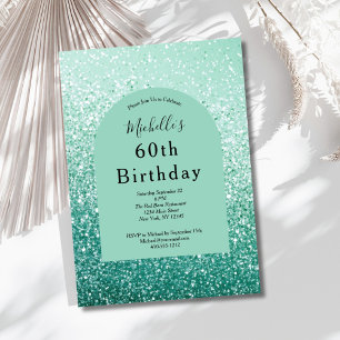 Mint Green Glitter Glam Bling 60th Birthday Her Invitation