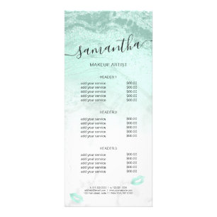 Mint green glitter lips marble makeup artist rack card