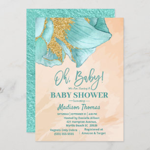 Mint Green Glitter Rose Boys Baby Shower   Invitation